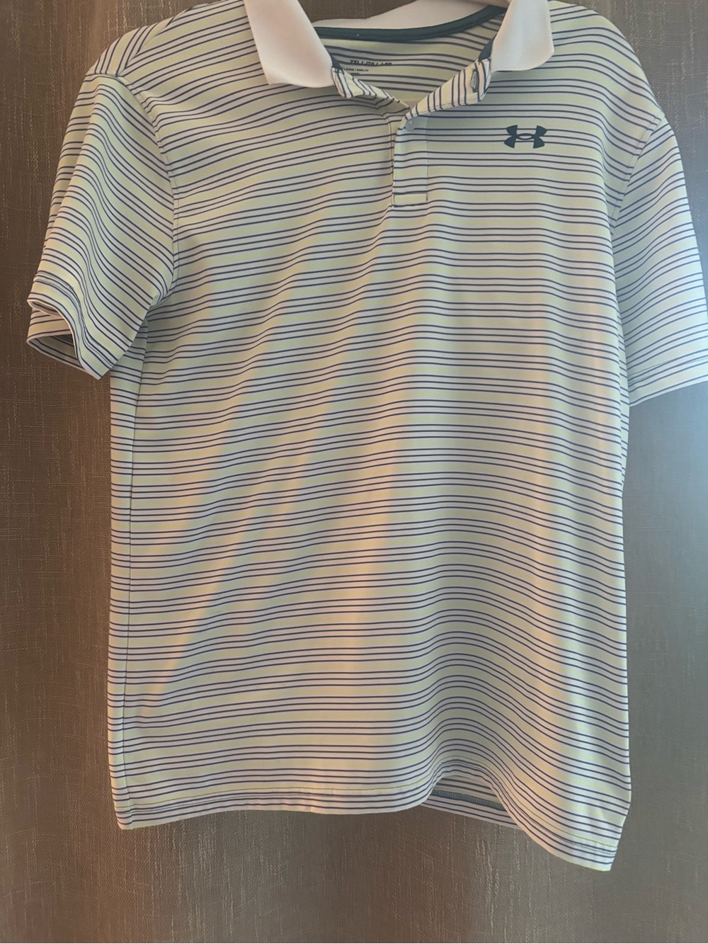 Under Armour Men's White Polo with Navy Stripes
